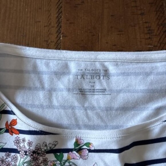 the talbots tee Blue Striped Long Sleeve Shirt With Flowers Size 3X NWT - Picture 4 of 7